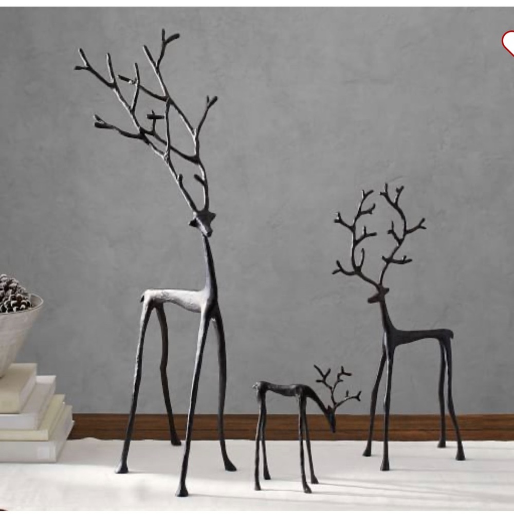 Pottery barn medium and small bronze sculpted reindeer set